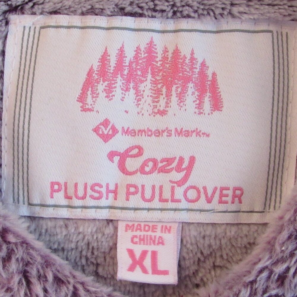 Members Mark Hooded Cozy Soft Fleece Plush V Neck Pullover Purple Size XL - Picture 2 of 4